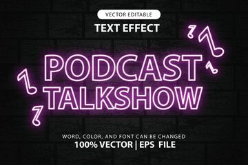 editable text live podcast effect, effect font with glowing purple neon glow style for headlines, logos or promotions at song events, parties and concerts vector template