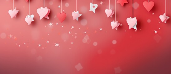 Red background of hanging hearts. for Valentine's Day