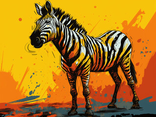 Fototapeta na wymiar A Character Cartoon of a Zebra on an Abstract Background with Thick Textures and Bold Colors