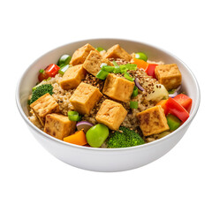 Quinoa with vegetables and fried tofu transparent background