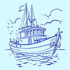 boat on the sea vector for card decoration illustration