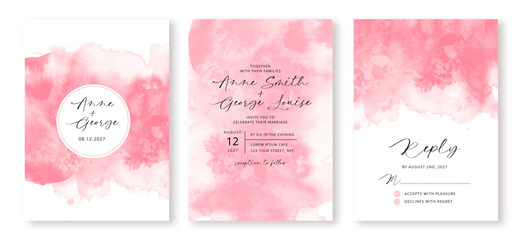 wedding invitation with watercolor pink abstract background