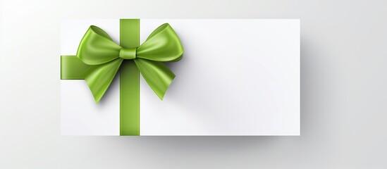 Blank white gift voucher with green ribbon