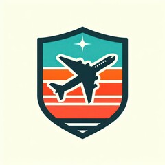 illustration of plane in shield, vintage badge logo style, ai generate