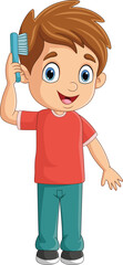 Cartoon little boy combing hair