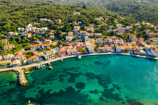 Fototapeta Gaios, capital city of Paxos Island, aerial view. Greece.