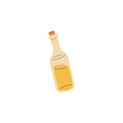 Glass bottle with yellow liquid flat style, vector illustration