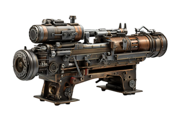 Old machine gun isolated on PNG Background. Generative Ai.
