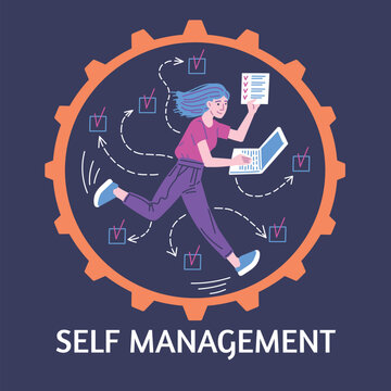 Banner about self management and productivity flat style, vector illustration