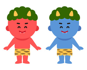 笑顔の赤鬼と青鬼のイラスト