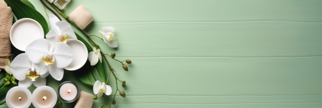 Day Spa Essentials on Green Background