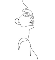Woman Abstract Face One Line Drawing. Female Portrait Minimalist Style. Modern Minimal Print. Trendy Illustration for Cosmetics. Continuous Line Art. Fashion Minimal Print. Beauty Logo. Vector