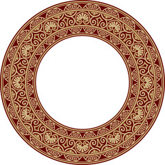 Vector gold and red round classic renaissance ornament. Circle, ring european border, revival style frame..