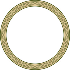 Vector round gold and green Indian national ornament. Ethnic plant circle, border. Frame, flower ring. Poppies and leaves..