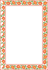 Vector square colorful Indian national ornament. Ethnic plant border. Flowers frame. Poppies and leaves..