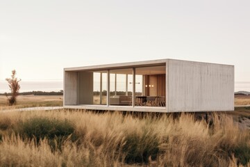 Fototapeta na wymiar minimalist tiny house with just one floor made of concrete