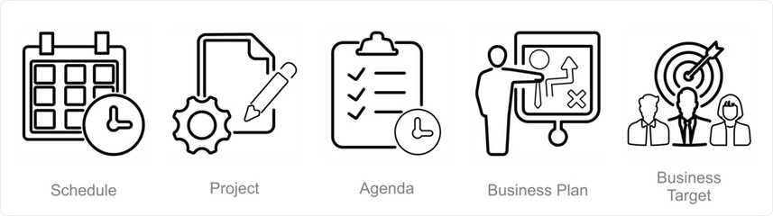 Fototapeta premium A set of 5 Business Presentation icons as schedule, project, agenda