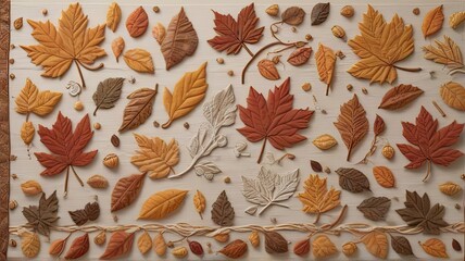 A Captivating Thanksgiving Wallpaper, Fall Leaves Adorning a Serene White Wood.