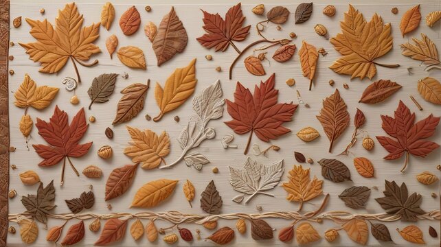 A Captivating Thanksgiving Wallpaper, Fall Leaves Adorning a Serene White Wood.