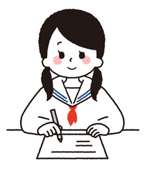 勉強をしている女子学生。