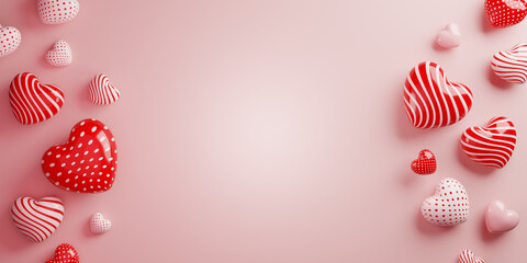 Valentine's day sale banner template with 3D hearts. copy space for text.