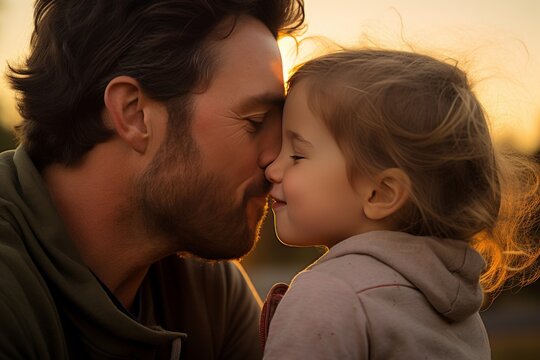 Photo of a man receiving a heartfelt kiss on the cheek from his adorable niece. Generative AI