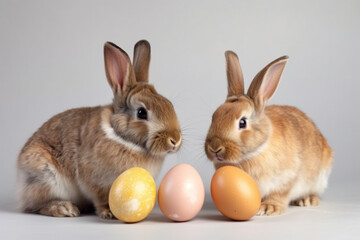 Fototapeta na wymiar Easter Eggs with Brown Bunnies