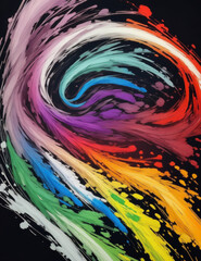 A Painting of a Rainbow Swirl on a Black Background
