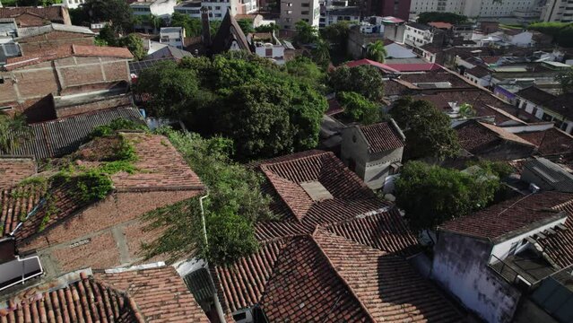 Residential roofs in the city of Cali, Colombia in South America_top shot
