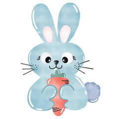 Rabbit holding carrot. Cute Easter rabbit. A cute rabbit holding carrots.