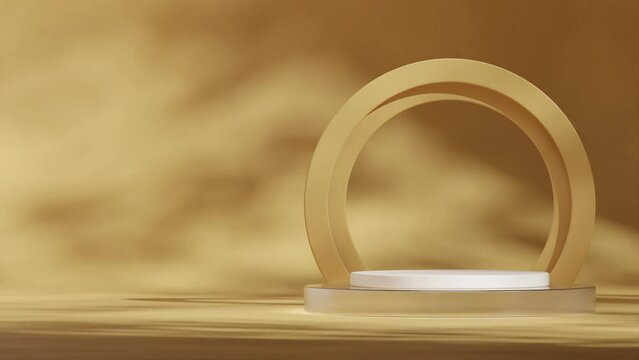 white and glass texture podium seamless shadow animation looping with yellow circle backdrop, 3d video render empty space
