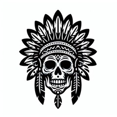 illustration of native skull indian, vintage style, ai generate