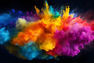 Colorful powder burst isolated on a black background. The vivid explosion is AI Generative.