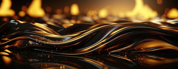 Elegant Abstract Molten Gold and Black Dynamic Fluid Waves - obrazy, fototapety, plakaty