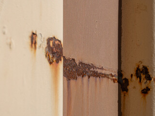 Rusty and corroded yellow gas pipes. Dangerous gas transfer. High quality photo