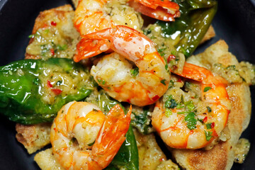 saute prawns or shrimps in butter and chili garlic mediterranean cuisine