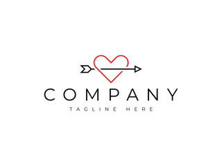 arrow love heart line logo design