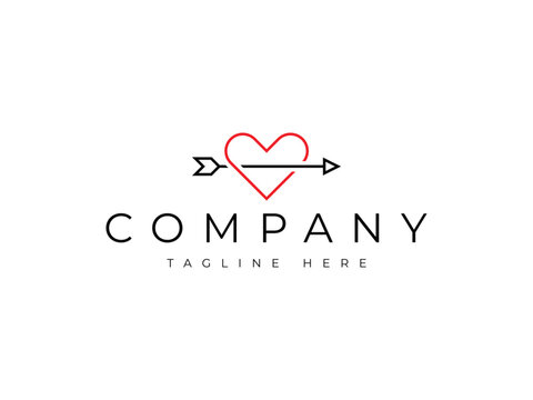 arrow love heart line logo design