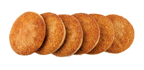 Beautiful round cookies isolated on a white background. A row of cookies on a white background.