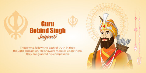 Vector illustration of Happy Guru Gobind Singh Jayanti social media feed template - obrazy, fototapety, plakaty