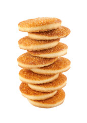 Beautiful round cookies isolated on a white background. Cookie tower on a white background.