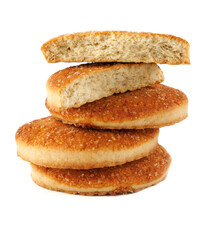 Beautiful round cookies isolated on a white background. Cookie tower.