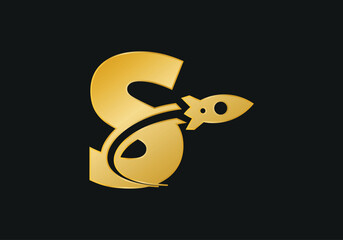 Modern Rocket Logo and letter S. Simple Flying Rocket. Can be used for Business and Technology Logos. Flat Vector Logo Design Template Elements.
