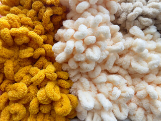 Colorful knitted wool texture as a background. Knitted wool.