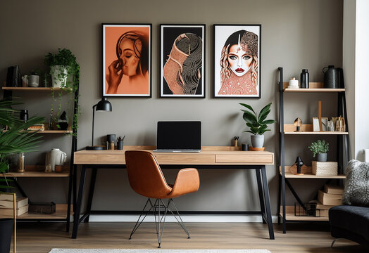 Interior of stylish room with modern workplace