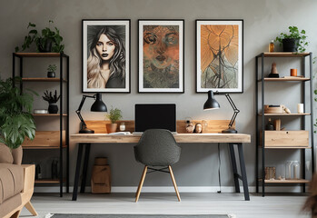 Interior of stylish room with modern workplace