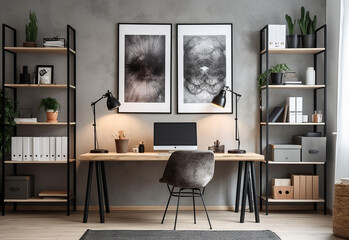 Interior of stylish room with modern workplace
