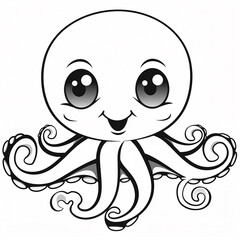 Cartoon octopus coloring page for kids. Simple animal coloring page
