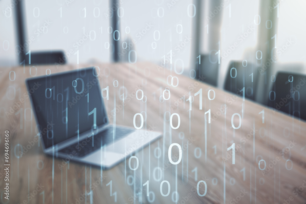 Leinwandbilder creative concept of binary code illustration on modern laptop background. big data and coding concep