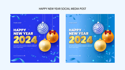 Naklejka premium Happy New Year 2024 Facebook Instagram Post